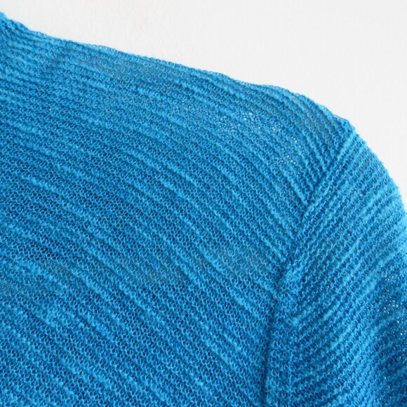 EILEEN FISHER Linen Cotton Blend Textured Knit Open Front Cardigan Ocean Blue 1X - Picture 9 of 15